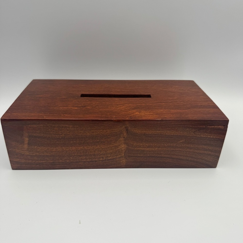 Vintage Solid Wood Tissue Box Cover Rectangular Dark‎ Mahogany Brown Handcrafted